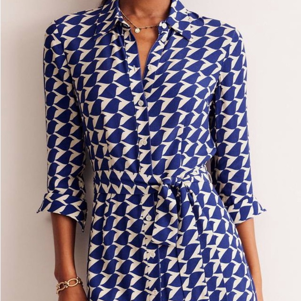 Boden Navy and Light Blue Geometric Button-Up Shirt - Picture 3 of 4